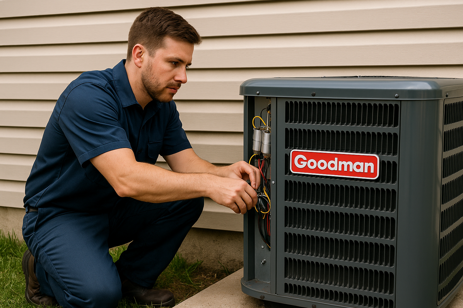 HVAC Technician Working on Capacitors